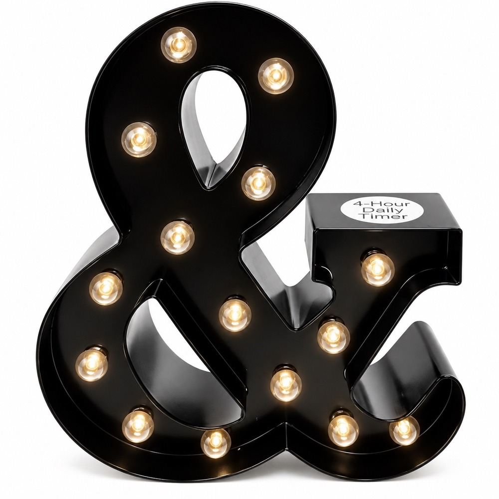 Lighted Ampersand Marquee Sign Black Metal 4 Hour Timer Wedding Bar Decor
